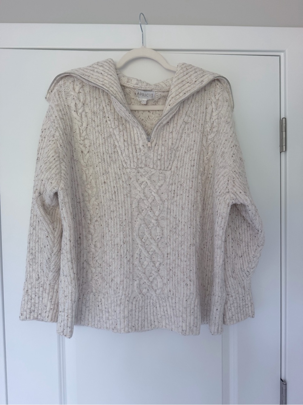 APRICOT Cream Cable-Knit Half-Zip Funnel Neck Sweater